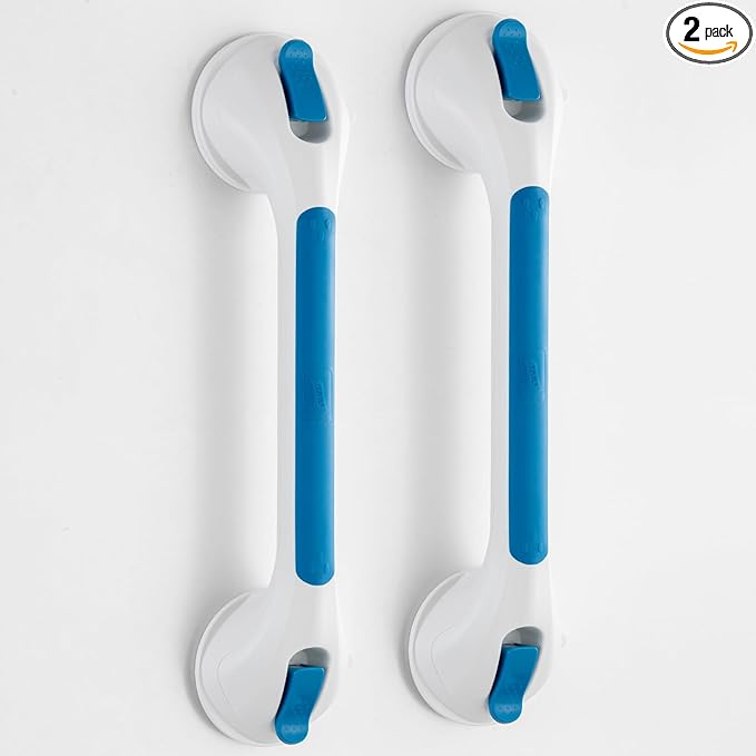 TAILI Shower Grab Bar Glow in The Dark, 2 Pack 16.8 in Grab Bars for Bathtubs and Showers,Shower Handles Rails for Seniors and Elderly,Bathroom Safety Grip Removable No Drilling Waterproof Blue,G9