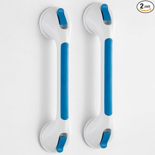 TAILI Shower Grab Bar Glow in The Dark, 2 Pack 16.8 in Grab Bars for Bathtubs and Showers,Shower Handles Rails for Seniors and Elderly,Bathroom Safety Grip Removable No Drilling Waterproof Blue,G9