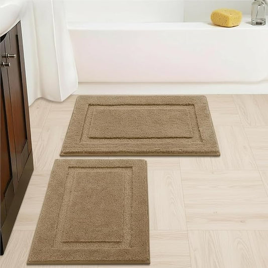SHACOS Soft Microfiber Khaki Brown Bathroom Rugs Sets 2 Pieces 32x20 inch | Absorbent Plush Bath Rugs, Non Slip Washable Shaggy Bath Mats, Fluffy Bathroom Runner Floor Mats Shower Rug
