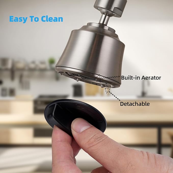 iFealClear Kitchen Sink Faucet Head, 360° Faucet Sprayer Attachment for Kitchen Faucet, Large Angle Faucet Aerator 55/64-27UNS, 2 Metal Swivel Joints, 4 Spray Modes, Metal Adapter, Brushed Nickel