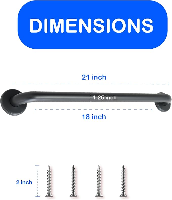 18” Shower Handle Shur Grip | 304 Stainless Steel Grab Bars for Bathtubs and Showers | Matte Black ADA Standard Hand Rails for Seniors, Children, Injured People | Supports Upto 400lbs