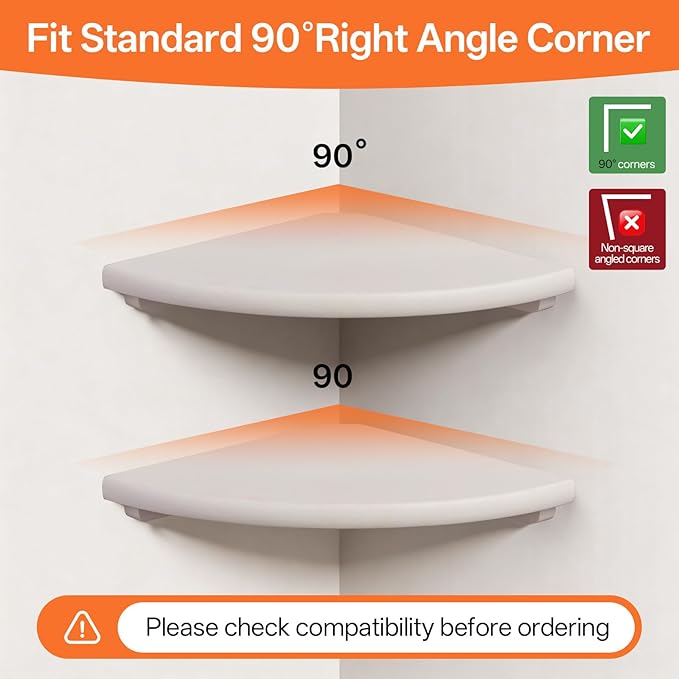 Gieanoo Floating Corner Shelves Set 2 9inch White Solid Oak Rounded Corner Shelves Wall Mounted with Cable Hole Wood Corner Hanging Shelves for Living Room Bedroom Bathroom Kitchen