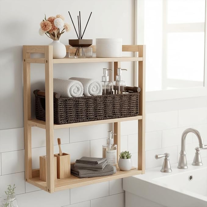 CubesLand Small Wicker Toilet Basket Tray Organizer W/Cut Out Handle, Handwoven Slim Decorative Basket for Countertop, Shelves And for Rustic Home Decor, Living Room, Nursery Organization, Brown