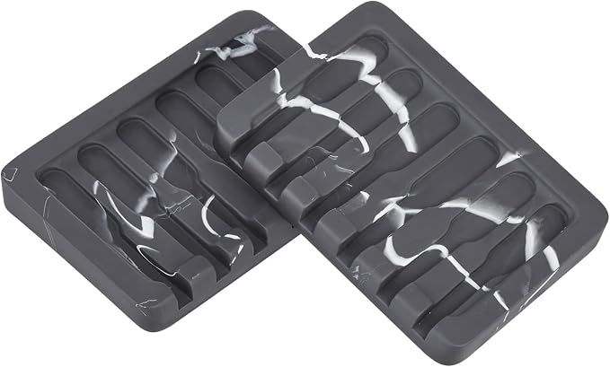 INIUNIK Self Draining Soap Dish - Marble Look Soap Holder Tray Savers Box Container Sponge Holder for Bathroom Shower Kitchen, Black