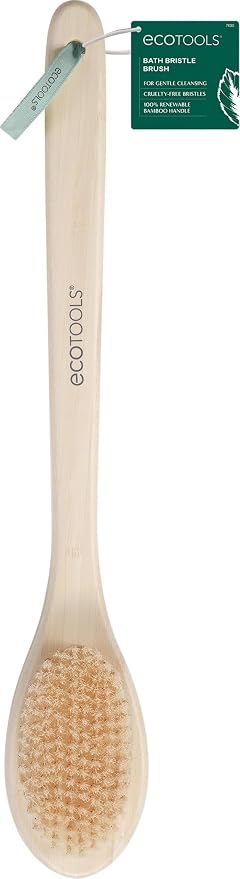 EcoTools Bath Bristle Brush, Back Scrubber for Shower with Long Handle | Smooth skin daily, body brush for showering with bamboo handle, vegan, cruelty-free, nylon bristles, back brush for shower
