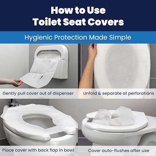 Hospeco Flushable Toilet Seat Covers - 1000 Pcs, 4 Packs of 250 - Disposable Paper Discreet Seats for Commercial Wall Dispenser, 16.75 x 14.25 Half-Fold, White