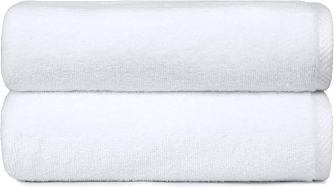 Amazon Basics 2-Piece Quick-Dry Oversize Bath Towel, 100% Cotton, 54" x 30", White