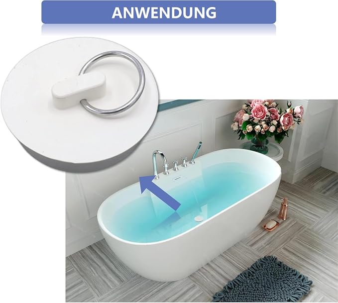 Pack of 6 Rubber Sink Stoppers, White Plugs for Sink with Hanging Ring, 6 Sizes Bath Plug, Sink Plug, Bathtub Rubber Stopper
