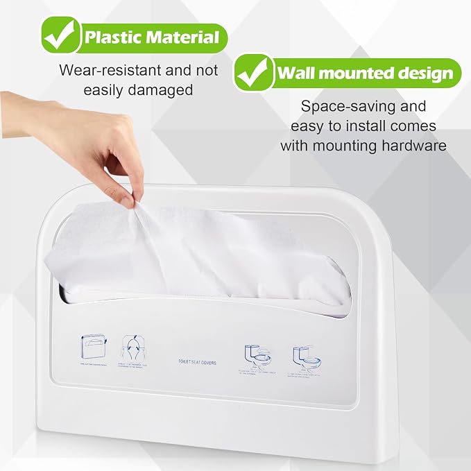 Hushee 4 Pcs Toilet Seat Cover Dispenser Wall Mount, Half-Fold Disposable Toilet Seat Cover Holder for Commercial Bathroom Restroom Use (White)