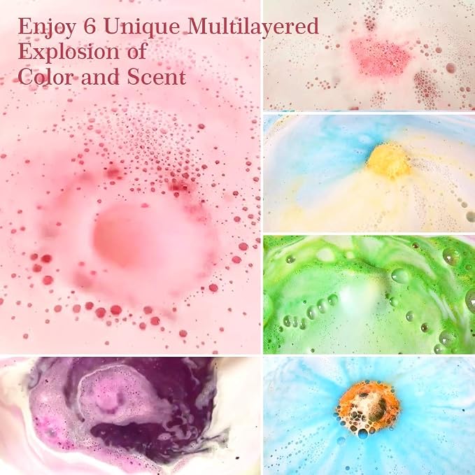 Aofmee Bath Bombs, 6pcs Bubble Bath Bomb for Girls, Handmade Fizzies Bathbombs for Women, Natural Organic Kids Spa Kit, Non Toxic Bath Kit for Teens, Gift Set for Mother Birthday Christmas Easter