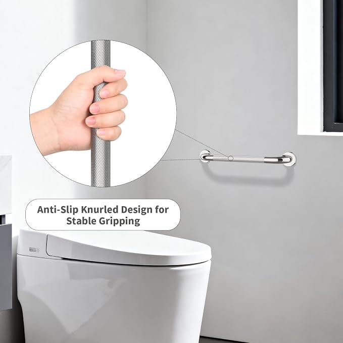 Chrome Bathroom Grab Bars 20 Inch, iHansee Anti Slip Grab Bar w/Knurled Grip, Stainless Steel Safety Handle for Bathtub, Wall Mounted Balance Support Handrail, Handicap Shower Bars for Senior Elderly