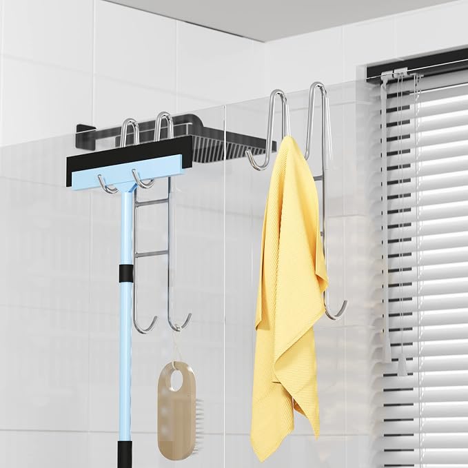 Cerbonny Shower Door Hooks (14 Inch), 2 Pack Super Extended Towel Hooks for Bathroom, Over Door Hooks, Shower Hooks for Frameless Glass Door, Silver