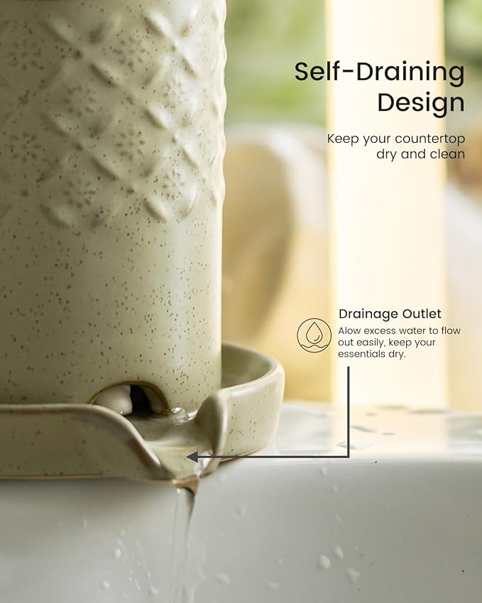Zoeeker Toothbrush Holders for Bathrooms, Self-draining Toothbrush Holder | Ceramic Electric Toothbrush and Toothpaste Holders Countertop Organizers and Storage for Shower, Vanity, Pen Holder, Green