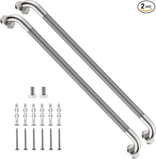 2 Pack 36 Inch Anti-Slip Grab Bar, ZUEXT Extra Long Stainless Steel Bathroom Safety Handle w/Knurled Grip, Wall Mounted Support Rail for Bathtub, Shower, Toilet Seniors Handicap Safety(Brushed Nickel)