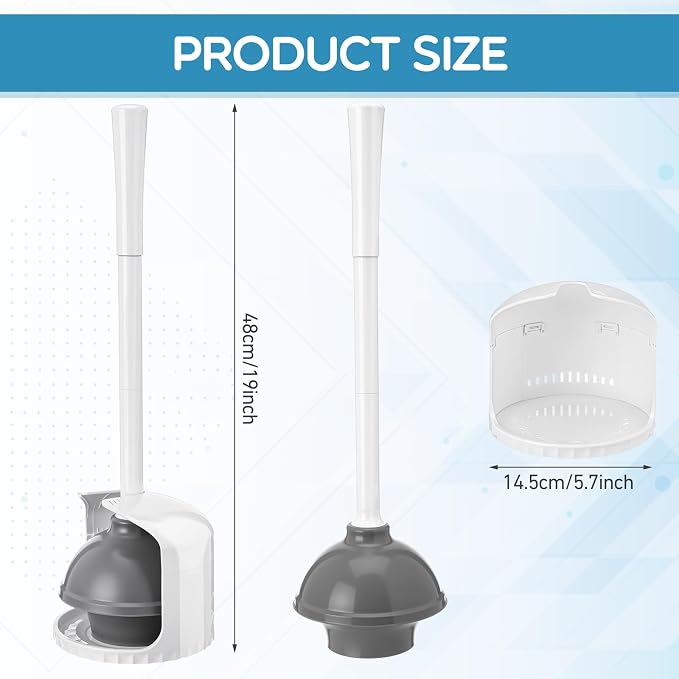 Reallnaive 8 Pack Toilet Plunger with Holder, Commercial Grade Heavy-Duty Plunger Set with Storage Base, Professional Bathroom Maintenance Tool