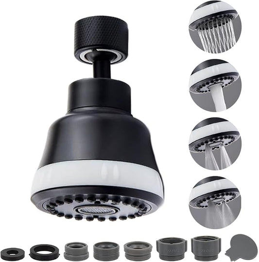 Faucet Aerator Faucet Sprayer Attachment, Kitchen Faucet Head Replacement with 4 Spray Modes, 360° Swivel Faucet Extender Anti-Splash Sink Sprayer Faucet Nozzle Head (Diamond, Black)