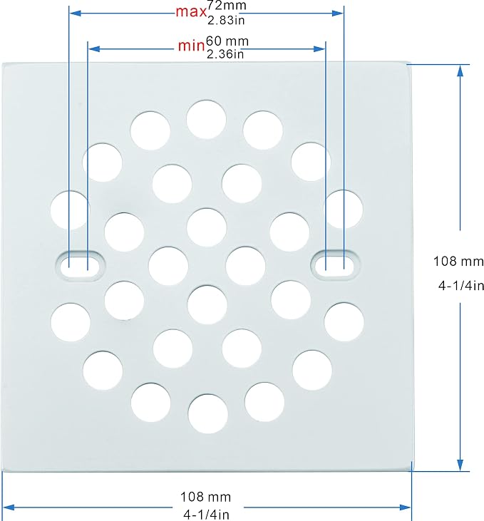 RRAJJ Square Improve 4-1/4 Inch(108mm*108mm) Screw-in Shower Floor Drain Grate Strainer (White)