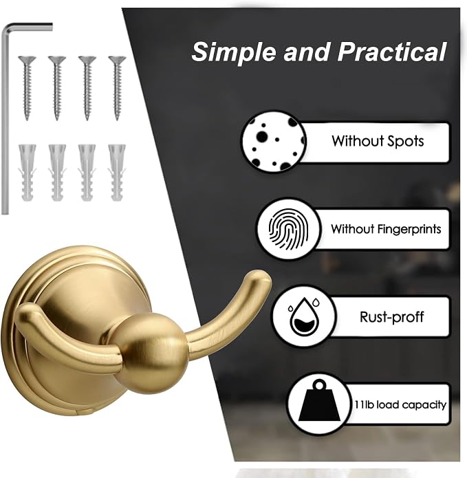 Asidrama 2 Packs Champagne Bronze Robe Towel Hook Bathroom Hooks 8706
