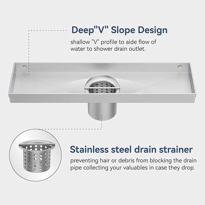 ELLO&ALLO 12 Inch Linear Shower Drain Brushed Nickel, SUS304 Stainless Steel Rectangle Shower Floor Drain with Removable Pattern Grate
