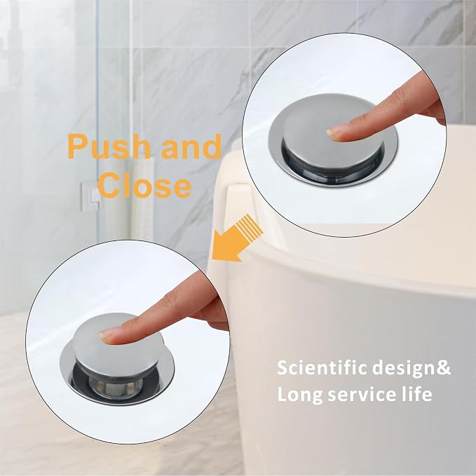 Wellup Universal Pop Up Tub Drain Stopper Replacement Chrome Tip Toe, Lift and Turn for Bathtub, EZ Chrome Plated Bath Plug Stopper
