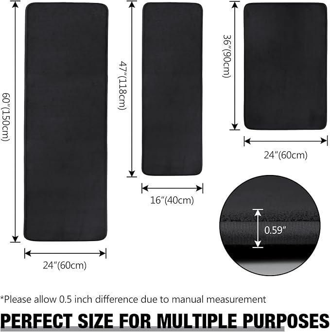 Narrow Bath Mat Long Black Skinny Memory Foam Bathroom Runner Rug Non Slip | Washable Soft Microfiber Bathroom Carpet Absorbent Bathrug for Tub,16" x 47"