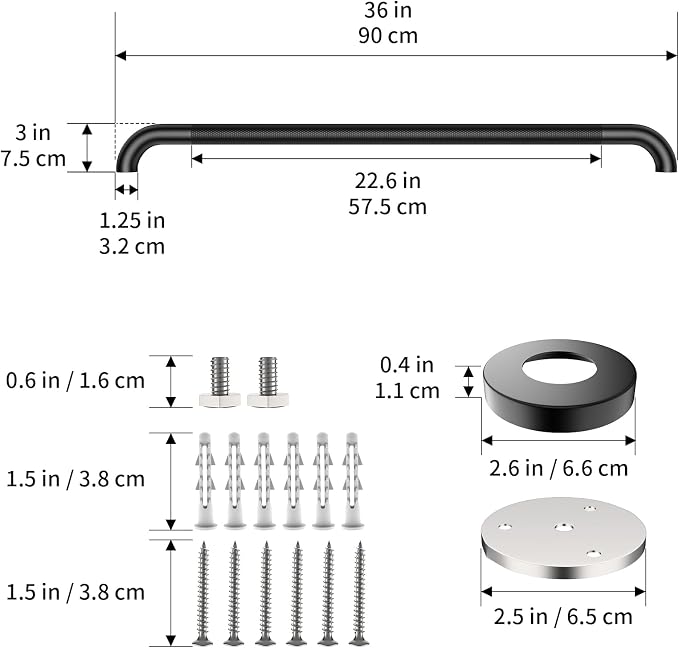 36 Inch Black Grab Bars for Shower with Anti-Slip Knurled Grip,YuanDe Stainless Steel Bathroom Grab Bars, Shower Handrail Support, Handicap Elderly Balance Assist Handles
