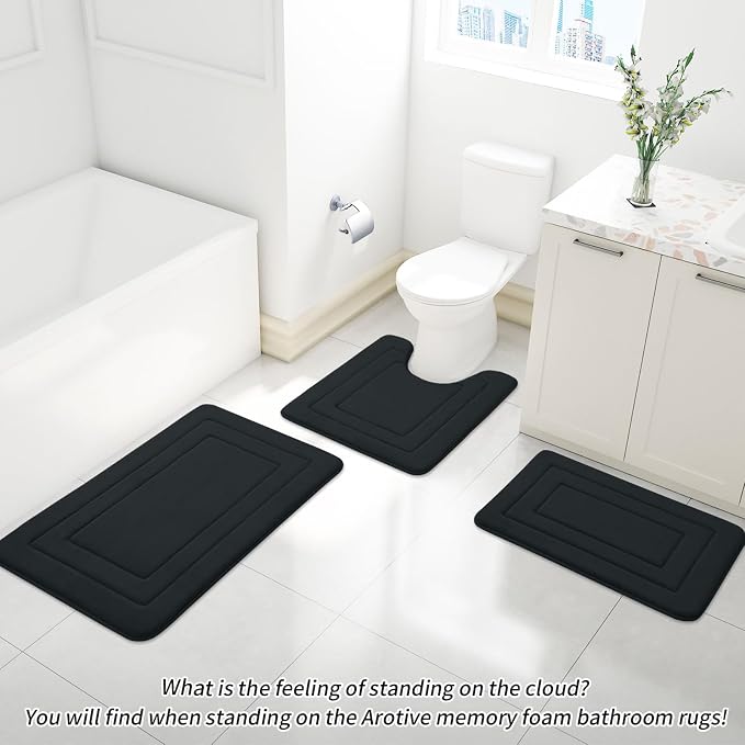 Arotive Memory Foam Bathroom Rug Mat 59x24, Ultra Soft and Absorbent Bath Mat, Machine Wash Dry, Comfortable Bath Rug Carpet for Bathroom Floor, Tub and Shower, Black
