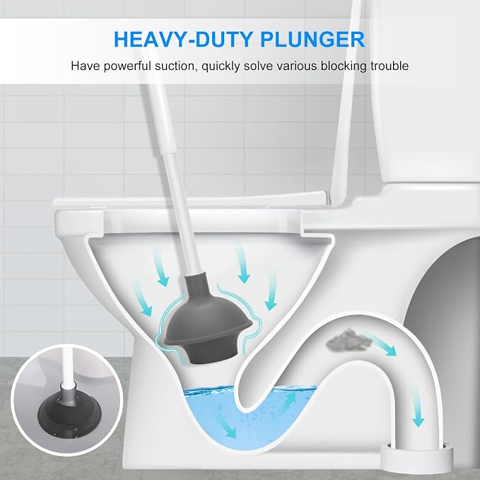 SetSail Toilet Brush and Plunger Set, Semi-Hidden Toilet Plungers, White | Heavy Duty Toilet Bowl Brush and Holder for Bathroom Toilet Plunger and Brush Set for Deeply Cleaning