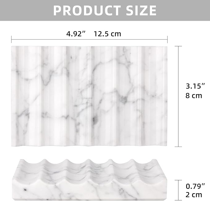 Luxury Marble Soap Dish Tray,Rectangle Stone Marble Soap Tray,Self Draining Soap Holder for Bathroom, Kitchen (Carrara White)