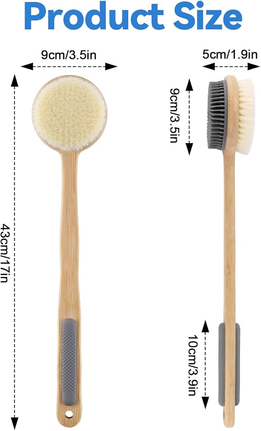 Kalolary Silicone Double-Sided Body Brush with Long Handle, Back Scrubber for Shower Super-Dense Bristles for Deep Cleaning and Massage, Wider Anti-Slip Grip Exfoliator for Wet or Dry Use