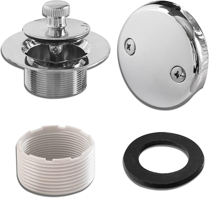1-1/2"" White Tubular Bath Drain Kit with Lift and Turn Bath Drain Stopper, Lift and Turn Bathtub Drain Waste and Overflow with Plug and Bathtub Overflow Drain Cover (Plated Chrome)