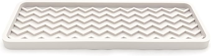 Silicone Sink Organizer Tray, Rectangular, Modern Style, Heat Safe, Dishwasher Safe, for Bathroom and Kitchen Organization (Vanilla Cream, 12"x4", Chevron Pattern)