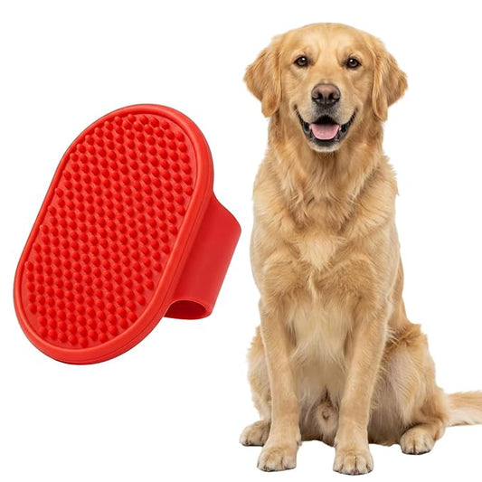 Pets&Goods Rubber Pet Grooming Brush for Dogs & Cats – Bath & Deshedding Brush with Custom-Fit Hand Straps – Soft Silicone Bristles for Short & Medium Hair – Anti-Slip, Easy to Clean