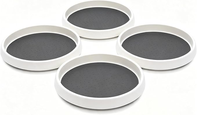 Lazy Susan Turntable Organizer 4 Pack - 10 Inch 360° Rotating Trays for Kitchen Cabinet, Pantry, Countertop, Fridge - Non-Skid Spice Rack Storage for Bathroom, Vanity, Makeup