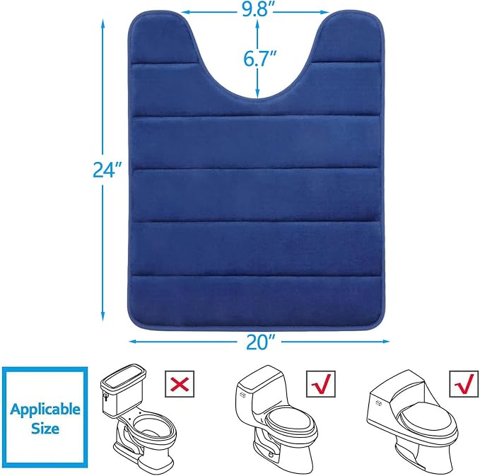 Buganda Memory Foam U-Shaped Toilet Rugs 24 x 20, Absorbent Bathroom mat | Navy Blue, Thick Soft Machine Washable toilet mat for bathroom, Contour Bath Rugs Mat for Toilet Base