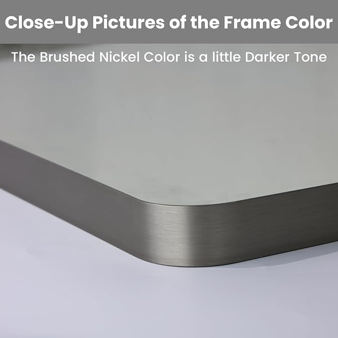 LOAAO 38X38 Inch Brushed Nickel Bathroom Mirror | Rounded Rectangle, Silver Metal Frame, Anti-Rust, Tempered Glass, Hangs Horizontally or Vertically