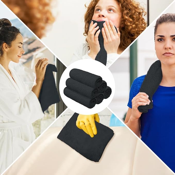 Orighty 6-Pack Black Hand Towels, 16x28 inch Microfiber Gym Towels | Quick Drying & Absorbent, Lightweight & Thin Black Yoga Towel - Multi-Purpose Camping Towel for SPA, Hotel & Bathroom