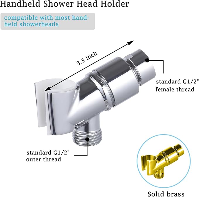 All Metal Handheld Shower Head Holder, Adjustable Shower Wand Holder with Brass Pivot Ball，Shower Arm Holder Mount for Connecting Shower Arm and Shower Hose，Chrome