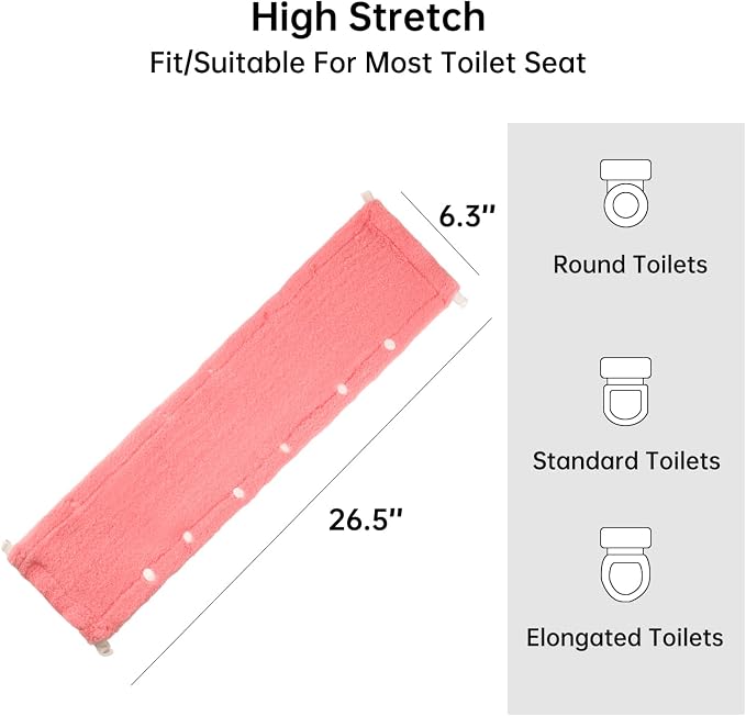 Toilet Seat Cover with Snaps Fixed,Thick Warmer,Machine Washable(pink) | soft thicker warm,easy to install,stretchable,non slip pad,stay in place,universal size,fit most toilet,reusable portable