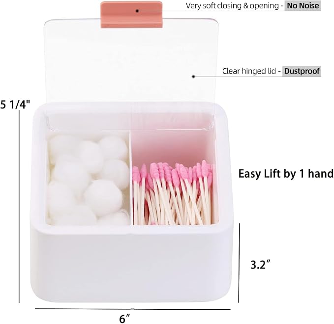 Tecbeauty 2pcs Qtips Holder - Middle Divider Cotton Pads Storage Dispenser Bathroom Organizer with Clear Hinged Lids for Cotton Balls Swabs Rounds-White & Blue
