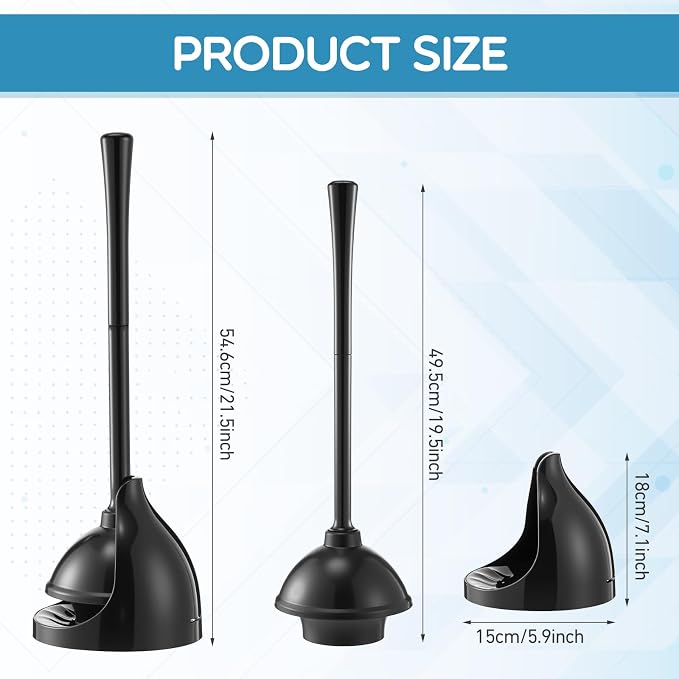 Reallnaive 2 Pack Toilet Plunger with Holder, Commercial Grade Heavy-Duty Plunger Set with Storage Base, Professional Bathroom Maintenance Tool