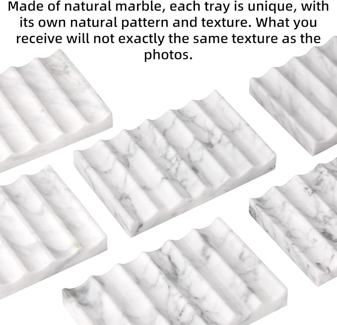 Luxury Marble Soap Dish Tray,Rectangle Stone Marble Soap Tray,Self Draining Soap Holder for Bathroom, Kitchen (Carrara White)