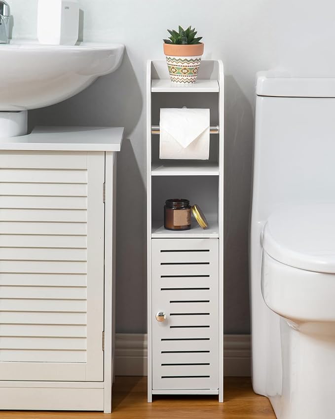 AOJEZOR Toilet Paper Holder Stand: Small Space Bathroom Storage for Renters