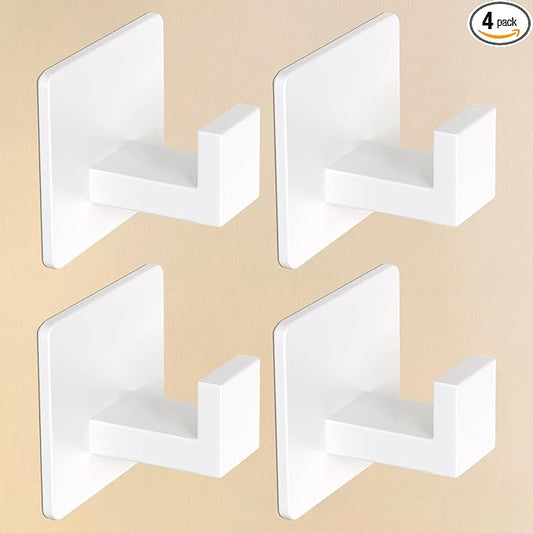 VAEHOLD Wall Towel Hooks, Heavy Duty Sticky Holder Waterproof Towel Hooks for Hanging Coat, Clothes, Closet Hook Wall Mount for Kitchen (White, 4 Pack)