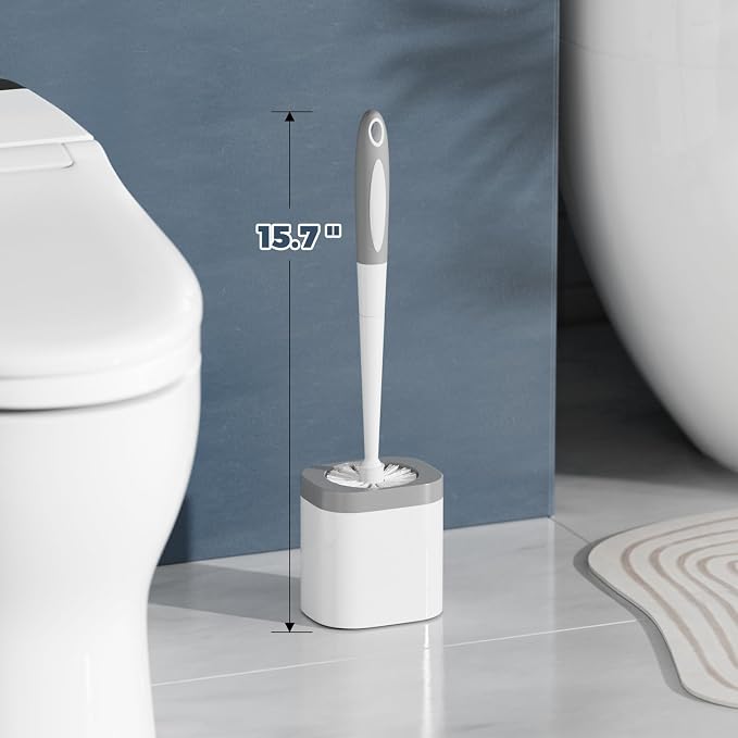 Holaloha Toilet Brush and Holder Set, Space Saving, 2 Pack, White | Bathroom Accessories, Ergonomic Silicone Handle, Dense Bristles, Deep Cleaning, Scrubber, Compact Design