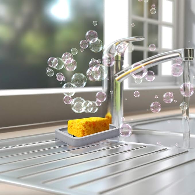 2PCS Draining Soap Dishes, Dishwashing Sponge Holder with Water Tray | Dishwashing Sponge Soap Holder with Water Tray,Keep the Place Dry,Easy to Clean Soap Cases, Suitable for Kitchen,Bathroom