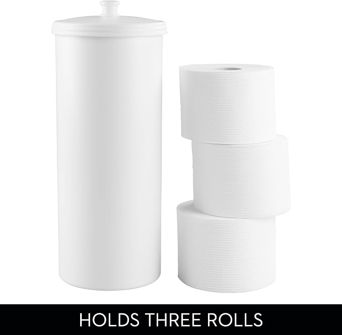 iDesign Freestanding Bathroom Toilet Paper Storage Holder, 2-Pack, White | With Lid, Holds 3 Extra Rolls