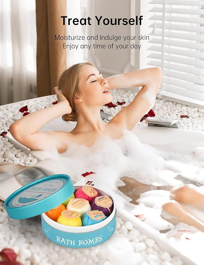 Aofmee Bath Bombs, 7pcs Bubble Bath Bombs for Women, Natural Handmade Fizzies Gift Set, Spa Organic Bathbombs for Kids, Essential Oil Personal Care Bath Gift for Birthday Mothers Day Christmas