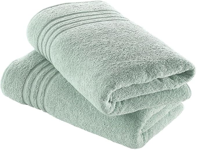Hawmam Linen Jumbo Large Bath Sheets Towels 2 Pack Soft and Absorbent, Premium Quality 100% Cotton Towels (Light Green, Bath Sheet)