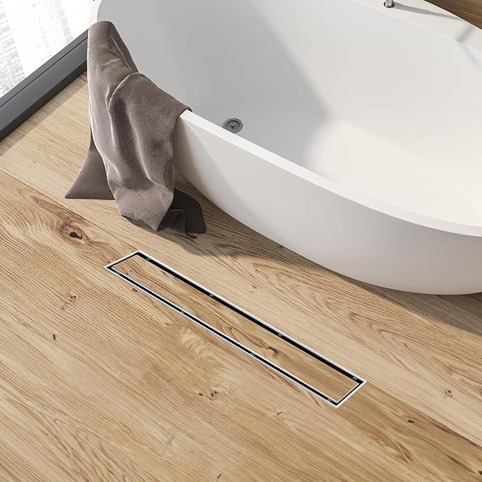 Linear Shower Drain 18 Inch, Shower Drain with 2-in-1 Tile Insert Panel, Brushed AISI 304 Stainless Steel Linear Drain for Fast Drainage, Floor Drain for Bathroom, Kitchen, Garage & More